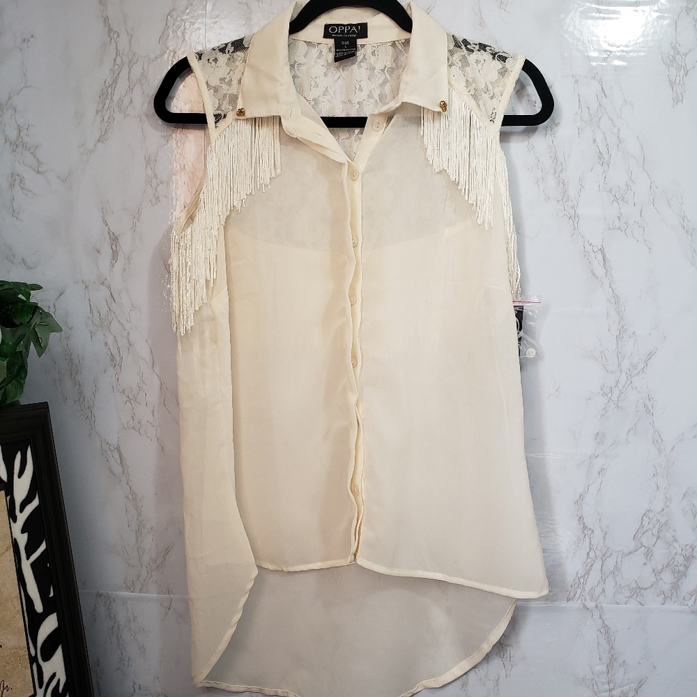 Oppa Blouse Sleeveless w/Tassels and Skulls (L)